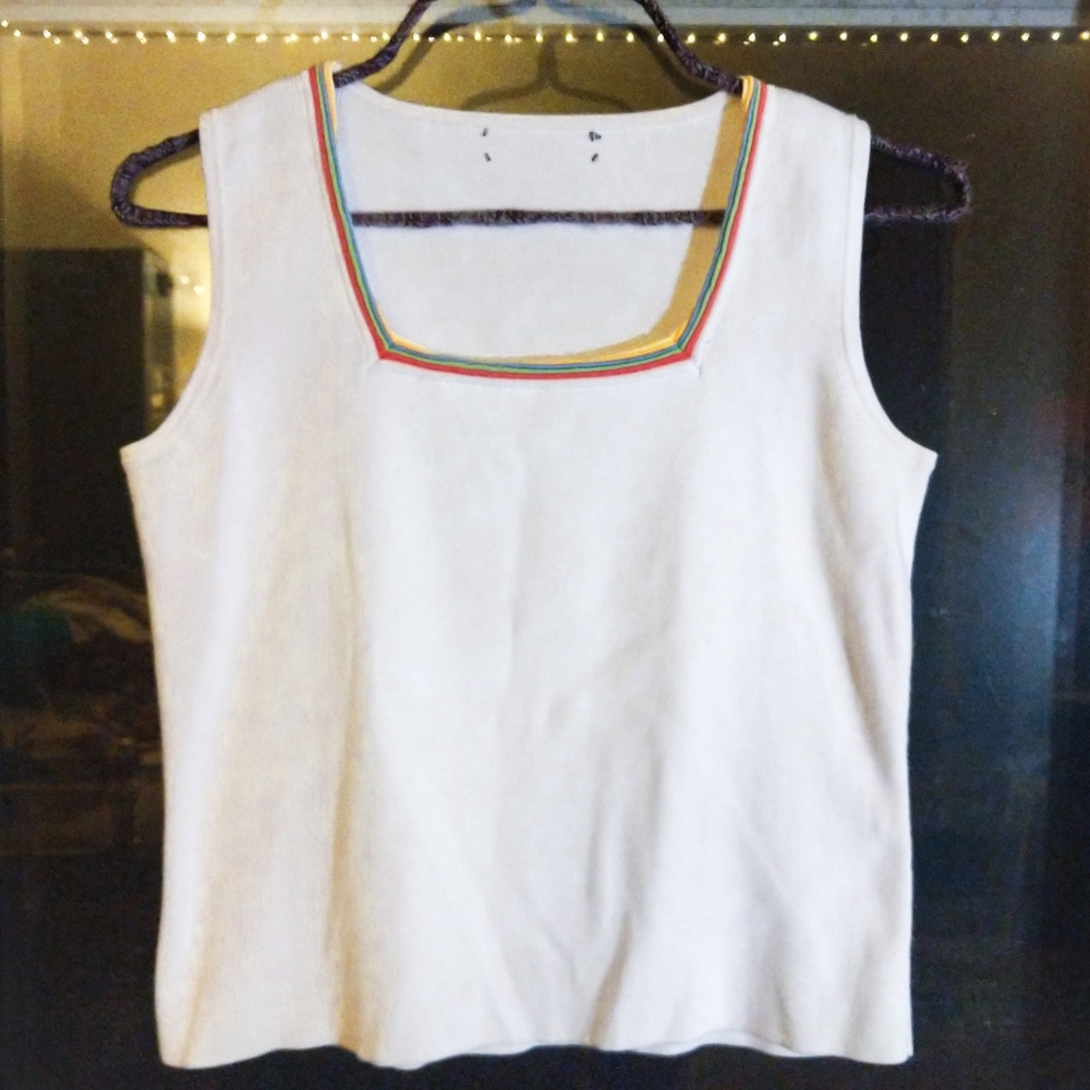 Vintage White Tank with Rainbow Collar - size m(?)